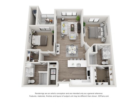 Floor plan for 2 beds, 2 baths, 1176 sqft